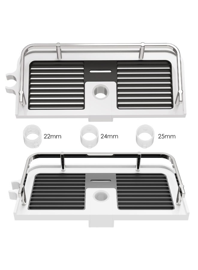 Direct Shower Caddy Shelf for Slide Bar, Bathroom Shower Rack Organizer Sponge Soap Holder for Shampoo Soap, with Stainless Steel Guardrail, Adjustable Shower Shelves with Hanging Hook - Image 3